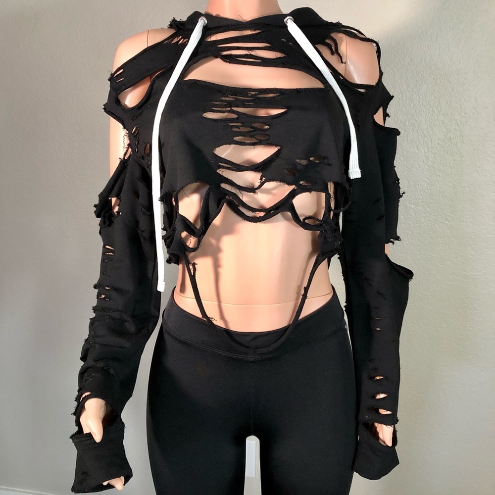 Shredded cropped hoodie